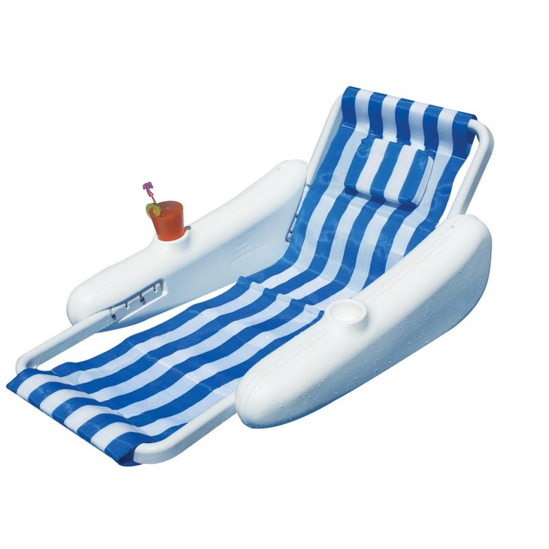 Swimline 68.5" Sunchaser 1-Person Swimming Pool Floating Lounge Chair with Pillow - Blue/White, 1 of 3