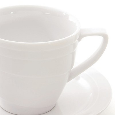 White Ceramic Espresso Cups with Saucers Set of 4