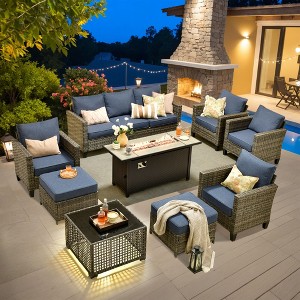 XIZZI Outdoor Sectional Sofa Set, Modular Outdoor Wicker Sofa Set with Optional Solar Table, Ottomans or Fire Pit in 6 Colors, All-Weather Design - 1 of 4