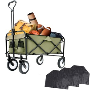 YONWAY Collapsible Foldable Beach Wagon Cart with Strapping System and 3pcs Plastic Liner Bag,Loading Capacity 360lbs for Camping Shopping - 1 of 4