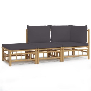 vidaXL Bamboo 3 Piece Lounge Set, Patio Furniture with Dark Gray Cushions, Modular Design for Outdoor Living, Practical Table and Comfortable Seating - 1 of 4