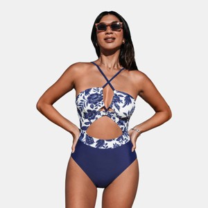 Women's Cutout One Piece Crisscross Front Drawstring Bathing Suit- Cupshe - 1 of 4