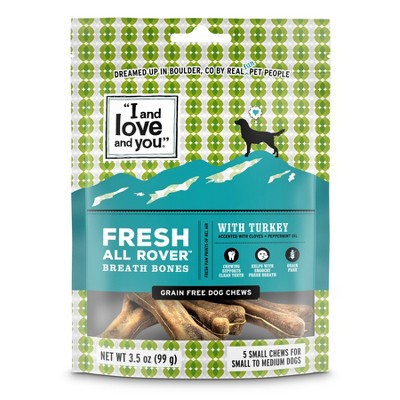 I and Love and You Fresh All Rover Breath Bones Natural Chicken Dental Dog Treats - Small/5ct