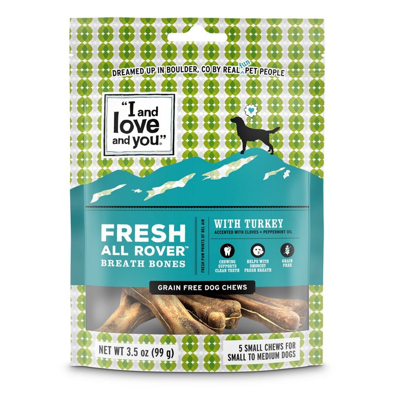 I and Love and You Fresh All Rover Breath Bones Natural Chicken Dental Dog Treats - Small/5ct - 3.5oz, 1 of 4