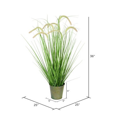 36" Green Artificial Grass and Cattails in Iron Pot