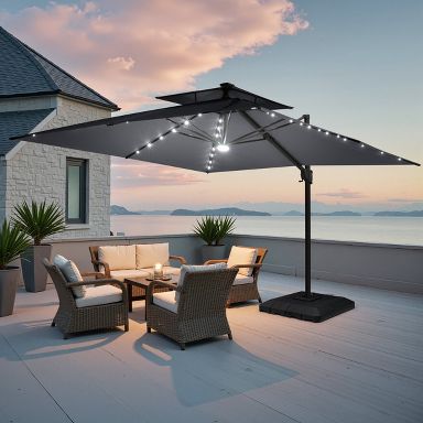 Rectangular Umbrella Umbrella For Patio Table With Lights Crestlive  Products 11ft Square Patio Double Top Cantilever Umbrella With Light Set  Outdoor Aluminum Pole 360 Rotation Heights Adjustable
