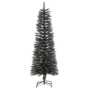 vidaXL Slim Green/White Christmas Tree with Stand - 4ft Artificial Xmas Tree with Snow, Bushy PVC Tips, Stable Steel Base - 1 of 4