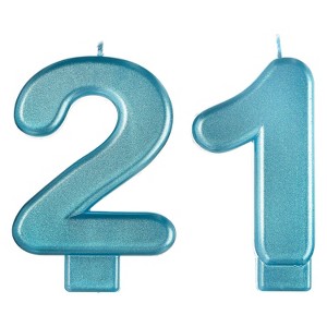 2 1/4" x 3 1/4" Metallic Blue Finally 21 Birthday Candles - 2 Pc. - 1 of 1