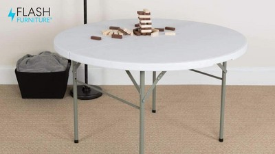 Gray Metal Frame Round White Plastic Folding Table