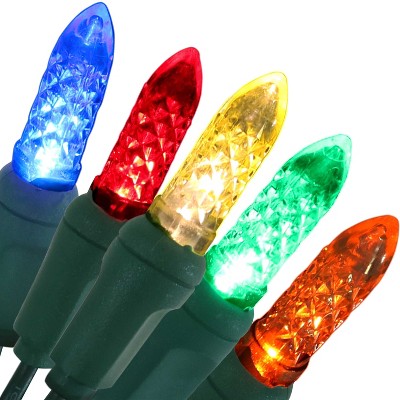 Sunnydaze Electric Plug-In 70ct LED Indoor/Outdoor String Lights Faceted M6 Blue, Red, Yellow, Green and Orange - 21' Green Wire