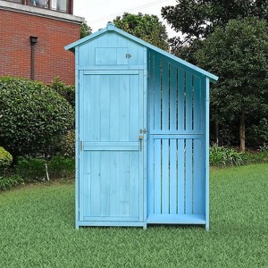 VisioGear Outdoor Shed, Wood Storage Shed with Waterproof Asphalt Roof, Multiple-tier Shelves for Garden, Blue, 46.45"*21.25"*70" - 1 of 4