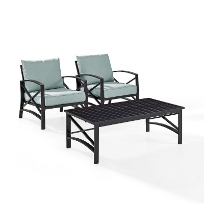 3pc Kaplan Outdoor Seating Set with 2 Chairs & Coffee Table - Mist - Crosley