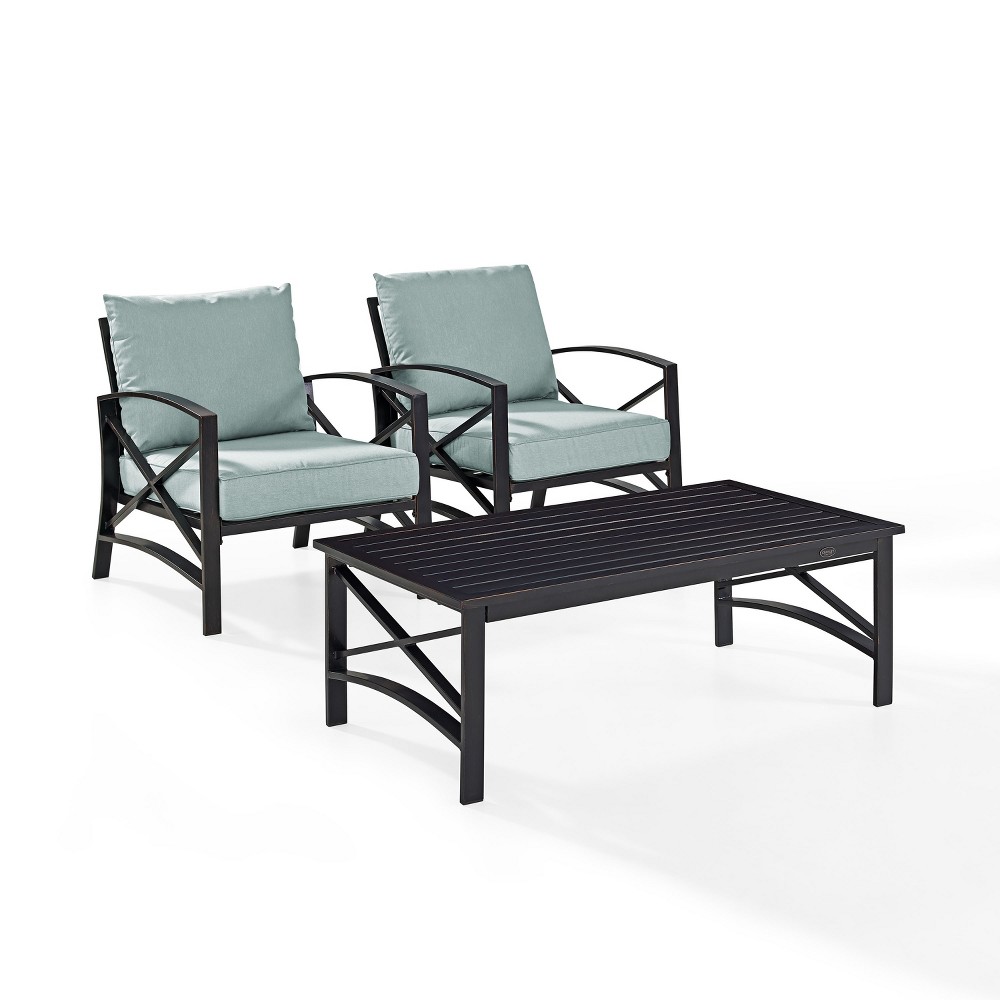 Photos - Garden Furniture Crosley 3pc Kaplan Steel Outdoor Patio Small Space Chat Furniture Set Mist 
