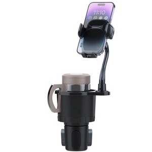 iMountek"2-in-1 Car Cup Holder & Phone Mount with 360° Rotating Gooseneck, Adjustable Base for Vehicles"Black - 1 of 4