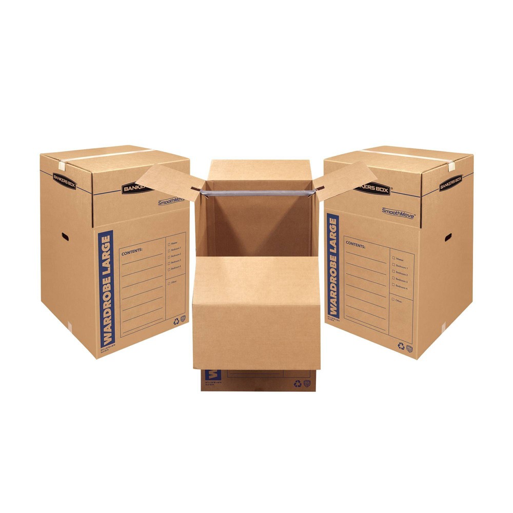 Photos - Desk Organiser Fellowes Bankers Box 3pk SmoothMove Tall Wardrobe Moving Boxes 24" x 24" x 40" - Fe 