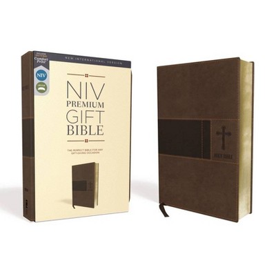 Niv, Premium Gift Bible, Leathersoft, Brown, Red Letter Edition, Comfort Print - by  Zondervan (Leather Bound)