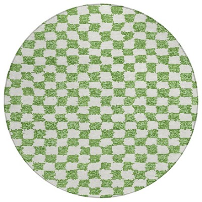 HomeRoots 8' Green And Ivory Round Geometric Washable Indoor Outdoor Area Rug