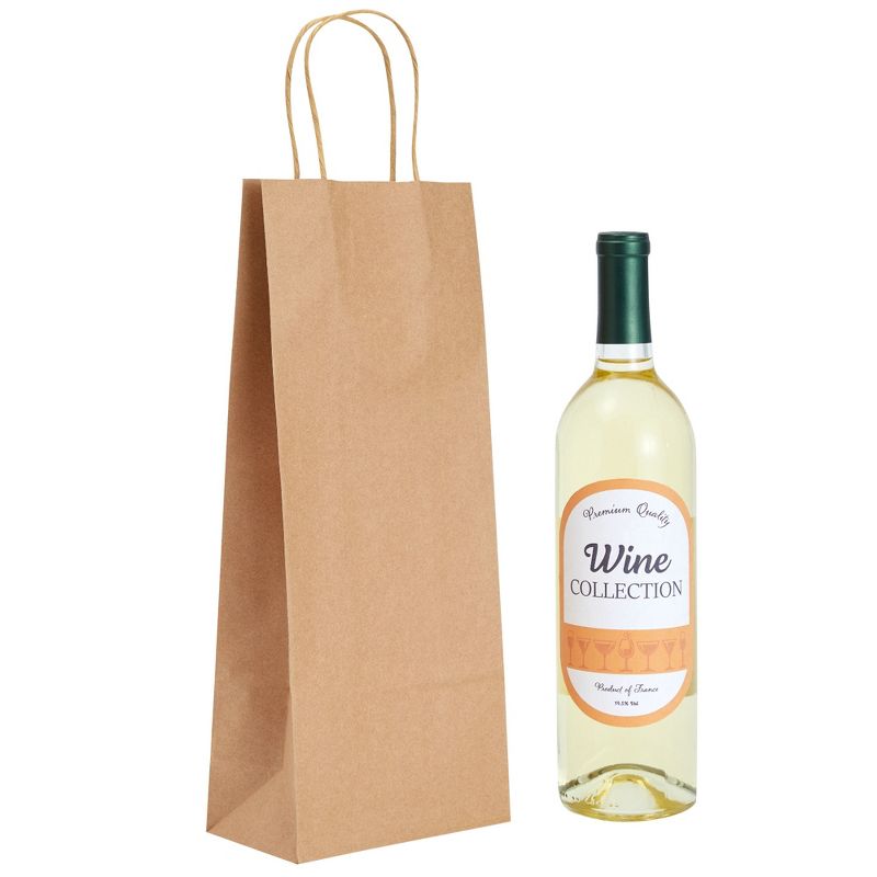 Bright Creations 50-Pack Wine Gift Bag Brown Kraft Paper Wine Bags for Gifting Bottle of Wine Sturdy Carrier Holder Handle For Wedding Birthday Party, 4 of 8