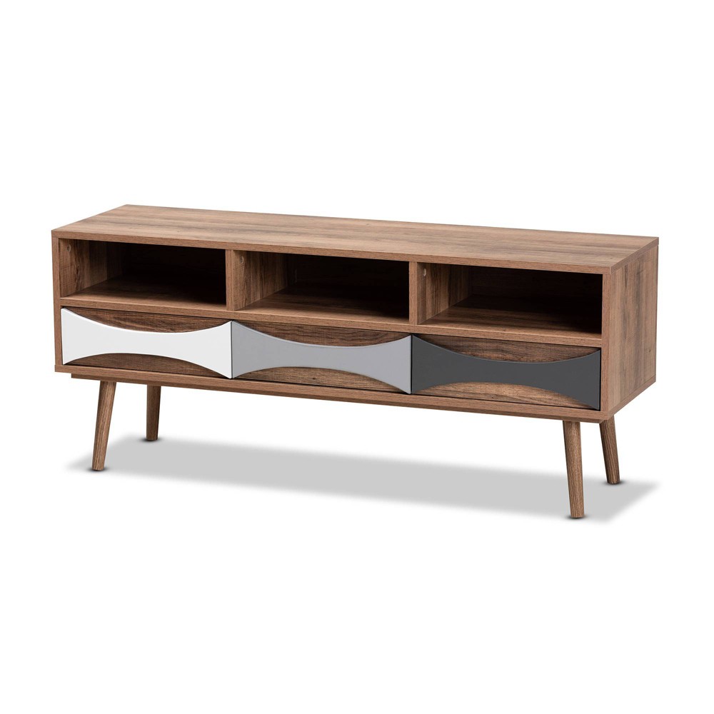 Leane Natural Wood 3 Drawer TV Stand for TVs up to 45" Brown - Baxton Studio: Media Console, Storage Cabinet