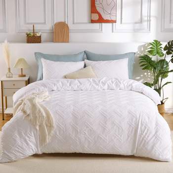 Boho Chic Duvet Cover Set - 3-Piece Embroidered Shabby Chic Bedding with Waffle Details
