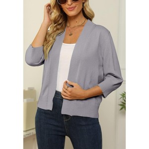 Women's 3/4 Sleeve Open Front Cropped Cardigan Sweater Elegant Shrugs for Women - 1 of 4