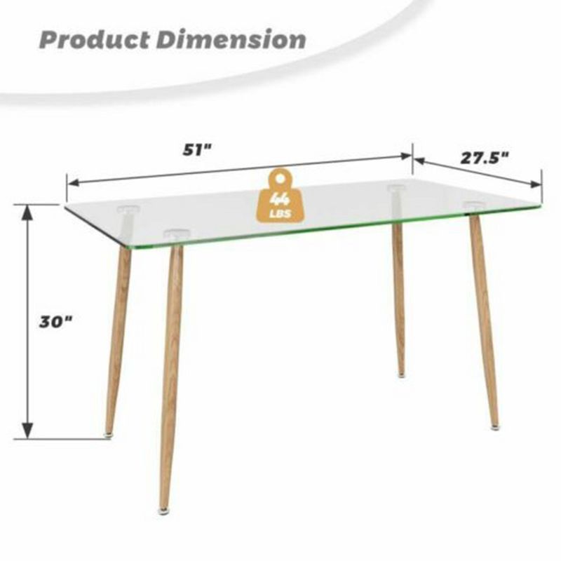 Costway Modern Glass Dining Table Rectangular Dining Room Table W/Metal Legs For Kitchen, 5 of 13