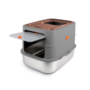Allforpaws 2 Entries Hooded Cat Litter Box With Stainless Steel Base - 1 of 4