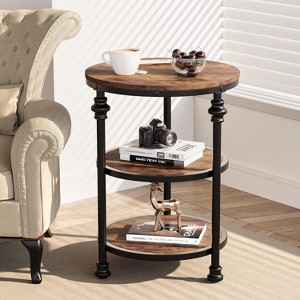 Round End Table with Storage Shelves, 3-Tier Round Farmhouse Side Table w/Mental Support Legs - 1 of 4