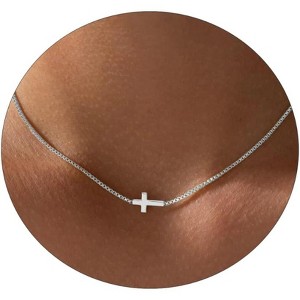 Gold Sideways Cross Necklace for Women, 14K Gold Plated Simple Everyday Choker - 1 of 4