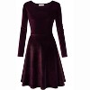 WhizMax Women's Scoop Neck Wrist Sleeve Length Dress Solid Slim Flowy Swing A-Line Velvet Cocktail Party Dress - 2 of 4