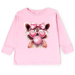 Valentine Raccoon With Bubblegum - Toddler Long Sleeve Graphic Tee - 1 of 4
