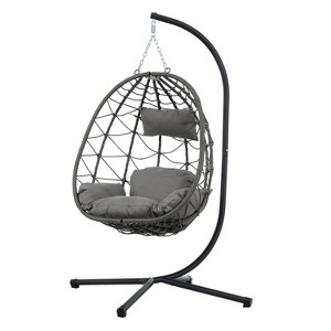 Nestfair 74.8" Outdoor Patio Wicker Swing Egg Chair with Cushion Dark Gray - 1 of 4