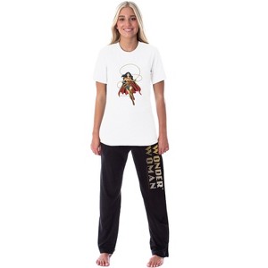 DC Comics Women's Wonder Woman Classic Logo Sleep Pajama Set Top Bottoms Multicolored - 1 of 3