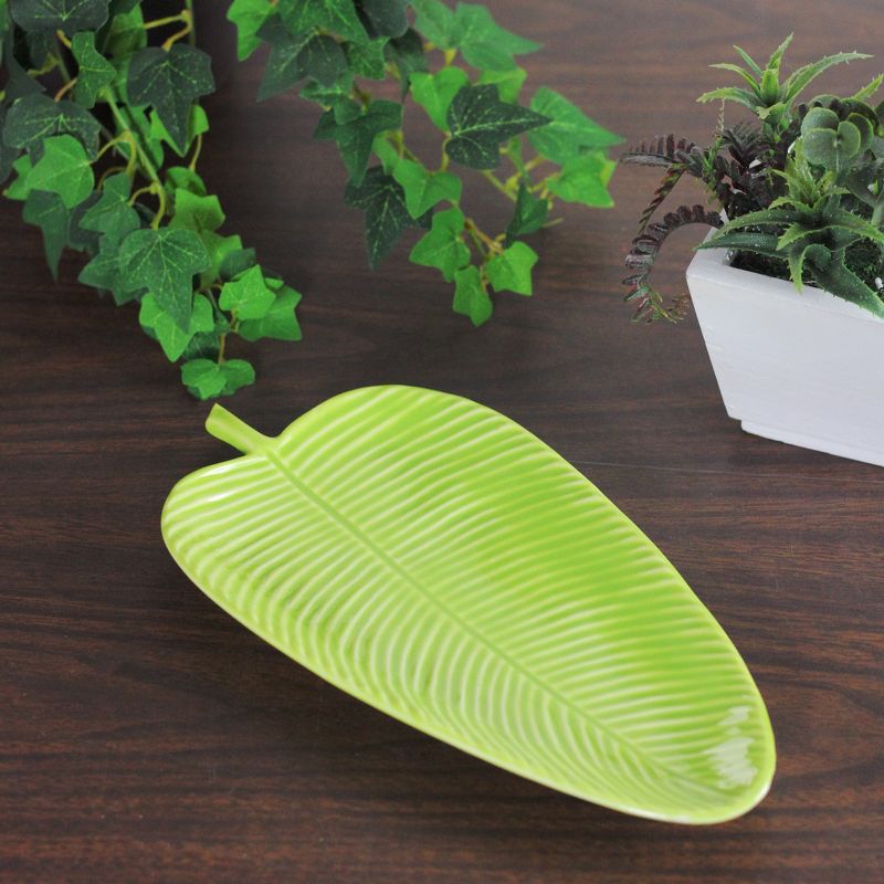 Northlight 10.5" Chartreuse Textured Ceramic Banana Leaf Display Tray - Green, 3 of 4