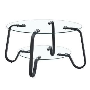 QingMoon Round Glass Coffee Table, Modern Living Room Table,  2-Layer Accent Center Table with Metal Frame and Storage Shelf for Apartment - 1 of 4
