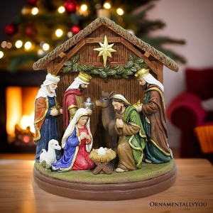 Radiant Nativity Scene Handcrafted Statue Figurine, 7" Birth of Jesus Christian Home Decoration| OrnamentallyYou - 1 of 4