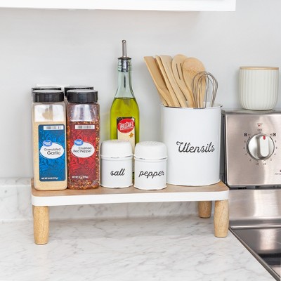 Natural Mango Wood Rectangular Pedestal Risers Set with White Trim