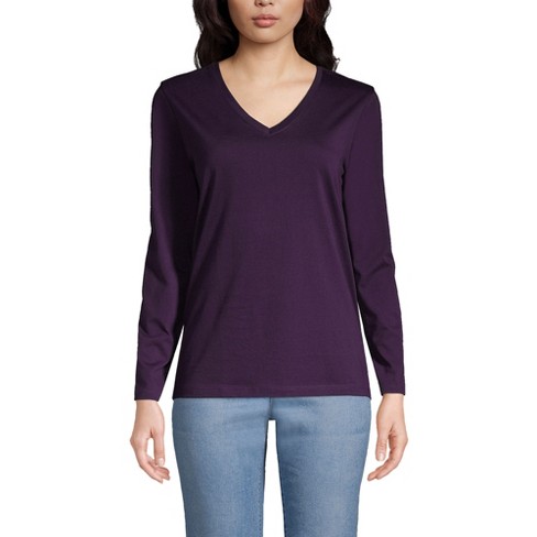 Lands End Women s Tall Relaxed Supima Cotton Long Sleeve V neck T shirt Small Tall Blackberry Target