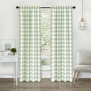 Kate Aurora Modern Farmhouse 2 Piece Large Buffalo Plaid Check Rod Pocket Curtains - 1 of 3