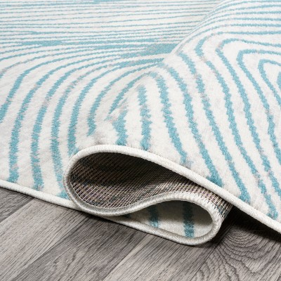 Ivory and Blue Geometric Synthetic 5x8 Area Rug