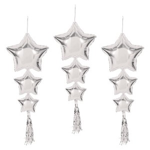 Beistle Star Balloons w/Tassels, 3' 9", (6/Pkg) Silver - 1 of 4