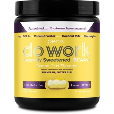 Perk Do Work BCAAs + Hydration Electrolytes Powder (Naturally Sweetened Lemon Tart Flavored, 20 Servings) - with Coconut Water & Coconut Milk