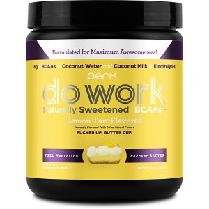 Perk Do Work BCAAs + Hydration Electrolytes Powder (Naturally Sweetened Lemon Tart Flavored, 20 Servings) - with Coconut Water & Coconut Milk - 1 of 4