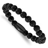 Chisel Stainless Steel Polished Black IP-plated 8mm Lava Rock Beaded Stretch Bracelet - 2 of 2