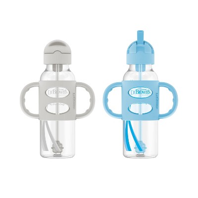 Dr. Brown's Milestones Sippy Straw Bottle with Silicone Handles - Blue/Gray - 2pk