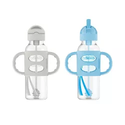 Dr. Brown's Milestones Sippy Straw Bottle with Silicone Handles - Blue/Gray - 2pk