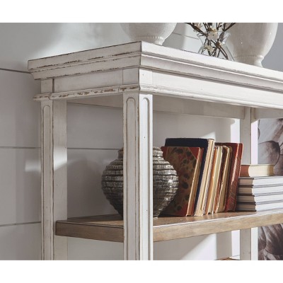 Chipped White & Distressed Wood Rustic Bookcase with Drawer