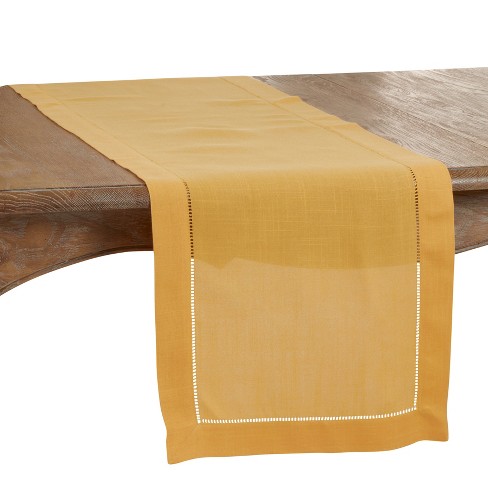 Saro Lifestyle Table Runner With Hemstitch Border Design, Mustard, 16 ...