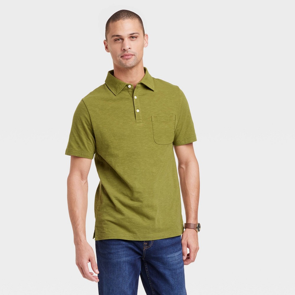 Men's Regular Fit Short Sleeve Slub Jersey Polo Shirt - Goodfellow & Co™ Olive Green XXL -  87130870