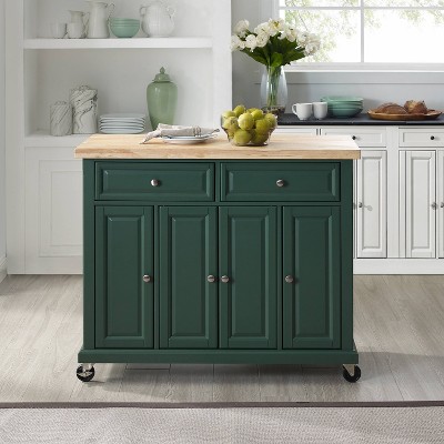 Emerald Green Birch Wood Kitchen Island Cart with Storage